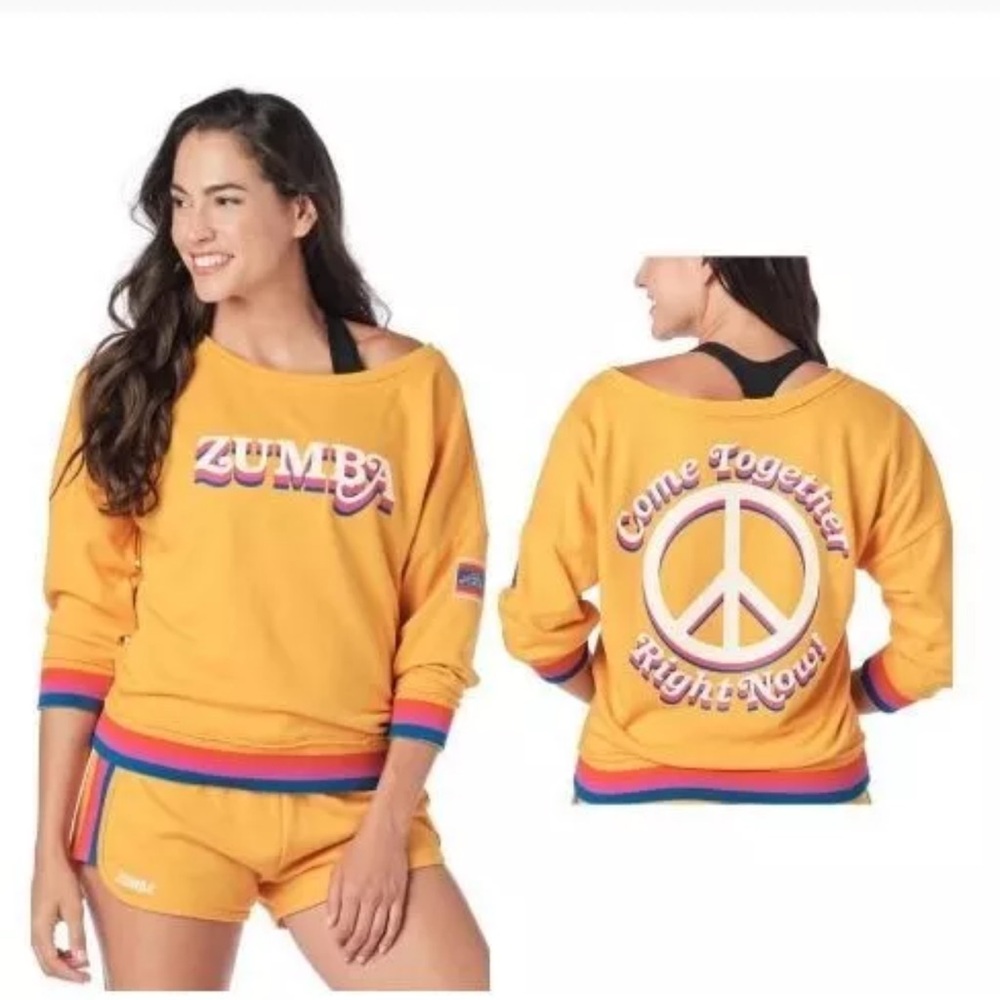 Zumba Fitness Yellow Sweatshirt with Peace Sign